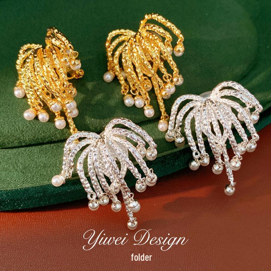 18k Gold Plated Firework Pearl Ear Clips - Elegant, Versatile & Luxurious Design