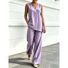 PEYWOW Costume de pantaloni casual de modă pentru femei, fără mâneci, cu decolteu în V