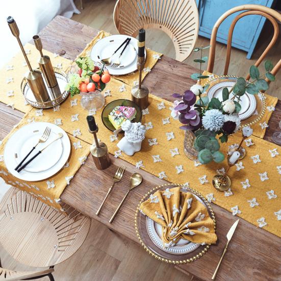 Boho Burlap Yellow Table Runner Wear Resistant Stain-Resistant Machine Washable Summer