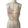 Women Shines Rhinestones Tank Top Halter Body Chain Fishnet Mesh Bra Crop Top Shirt for Night Club Party Raves Outfits