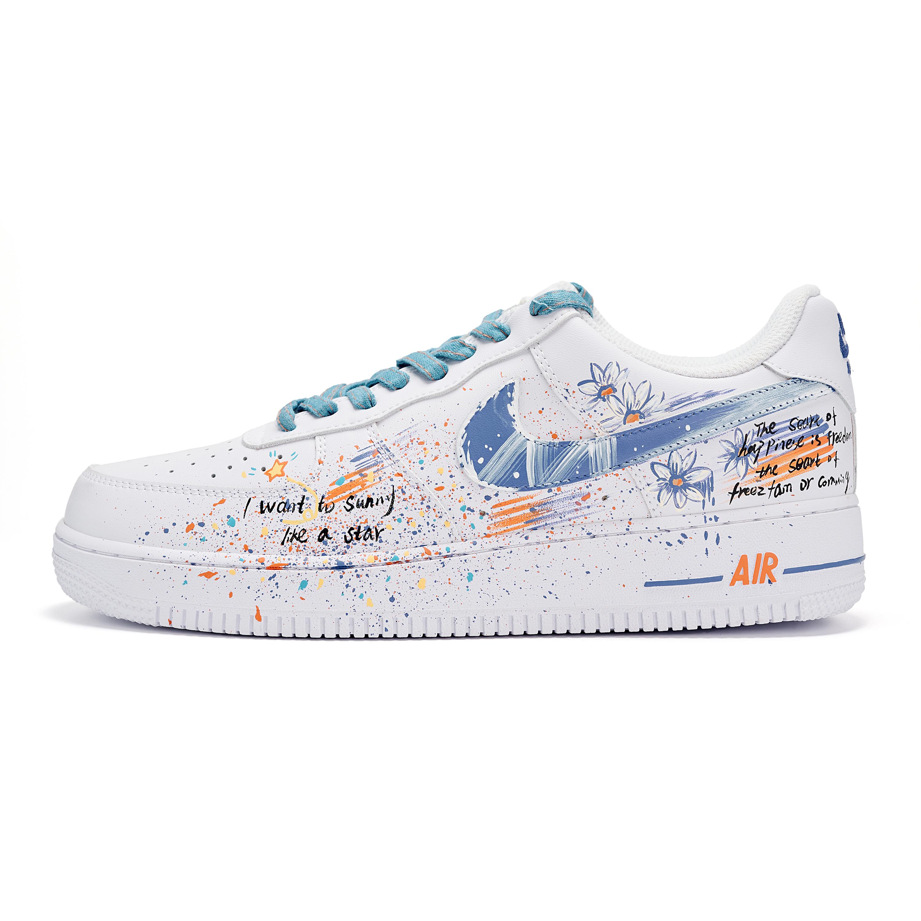Nike Air Force 1 Abriebfeste Low-Top Skateboard-Schuhe Herren Blau Weiß CW2288-111(team516-GD) 42.5