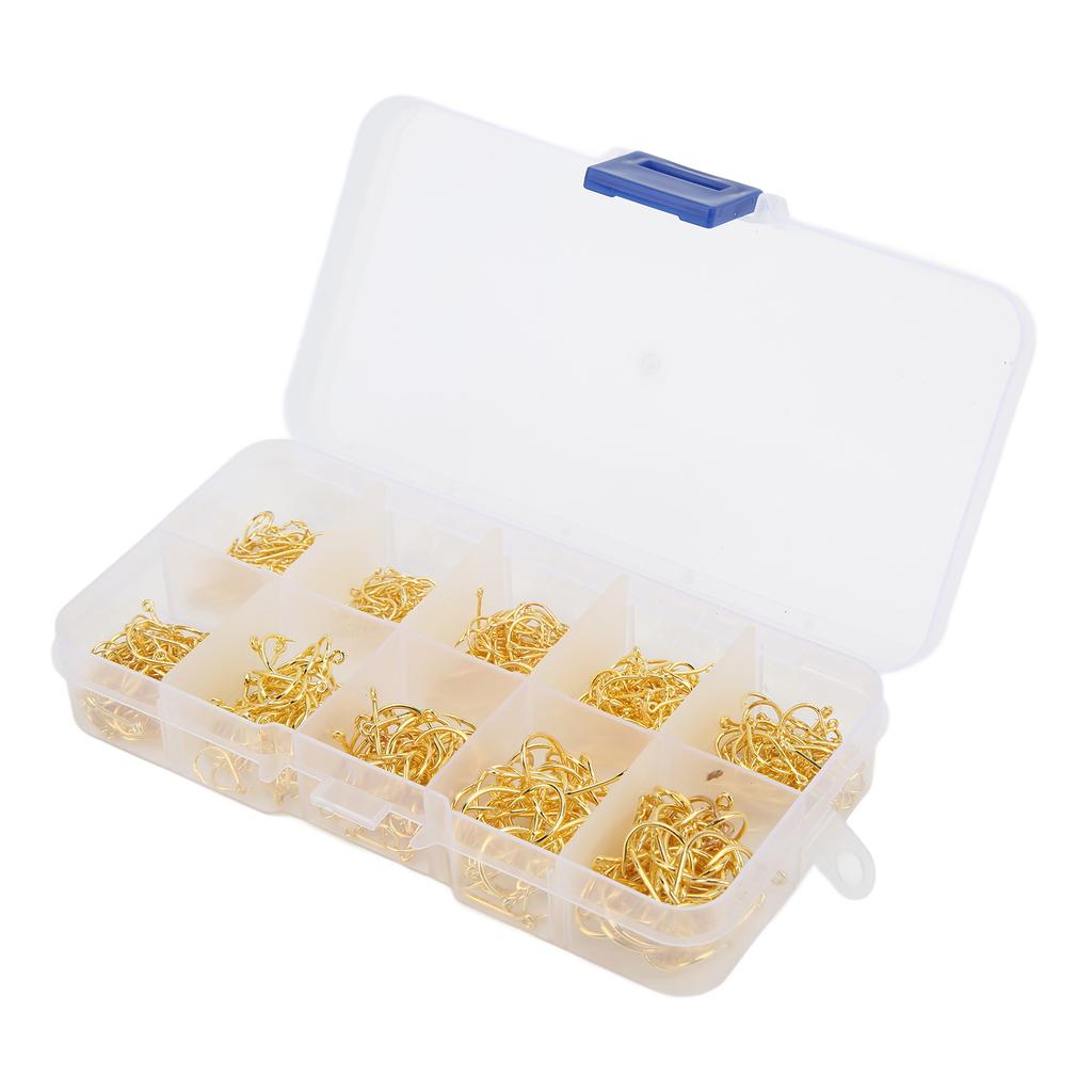 500 Stück Angelhaken Set Kohlenstoffstahl Einzelner Kreis Angelhaken Fliegenfischen Karpfenhaken Gold