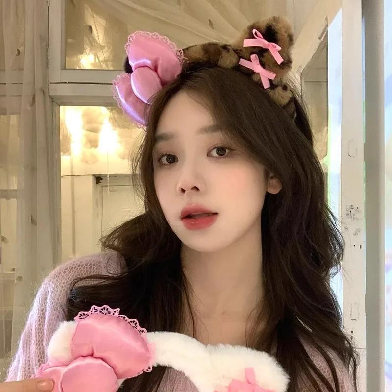 1-20Pcs Hair Band Cute Cat Ears Hair Band with Bow Hair Band for Girls Face Wash Make-up Headband Anti-slip Headband
