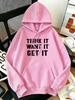 Thank Want Get It Printing Casual Top Women Loose Y2K Style Sportswears All-Match Multicolor Hoodie Cartoon Autumn women Clothes