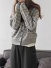Cross-border New Striped Crew Neck Color-blocking Design Loose Long-sleeve Knit Jacket for Women, Simple Buttoned Sweater Jacket