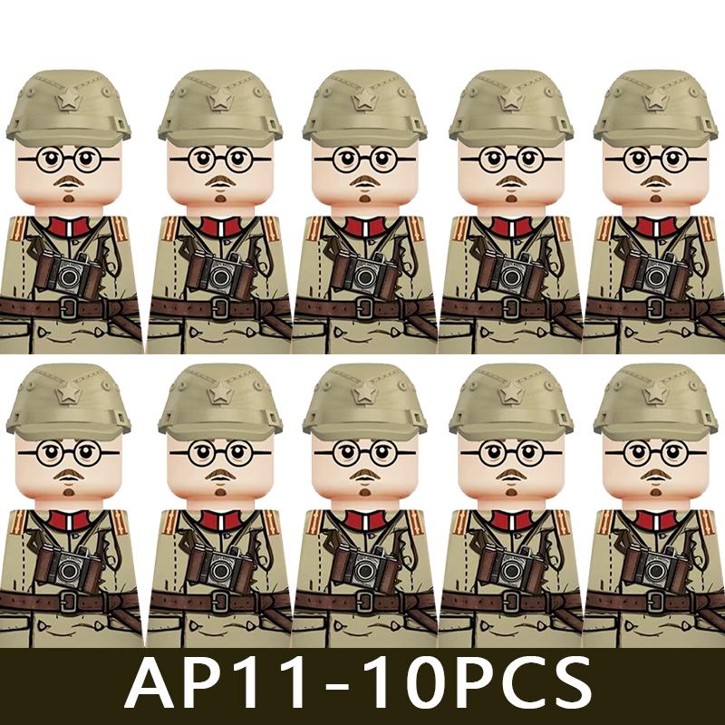 WW2 Military Soldier Figures Building Blocks Army Japanese Warrior Medical Nurse Officer Infantry Helmets UV Printed Bricks Toys