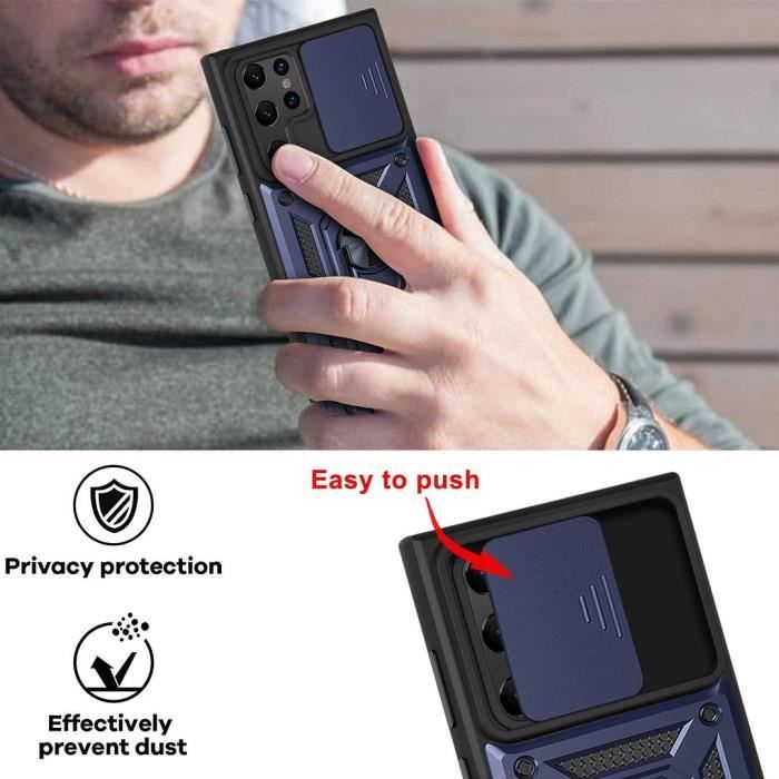 Coque de Protection - Samsung - S22 Ultra - Bleu Marine - Style Armée - Support 360°