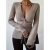 Women S Sexy Deep V Twist Knit Slim Fit Long Sleeve Sweater For Fall Winter