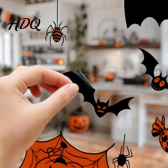 Non-adhesive Halloween Decals 9 Sheets Window Clings Happy Pumpkins Witch Ghost Bats Castle Spooky Decorations Stickers PVC Waterproof for