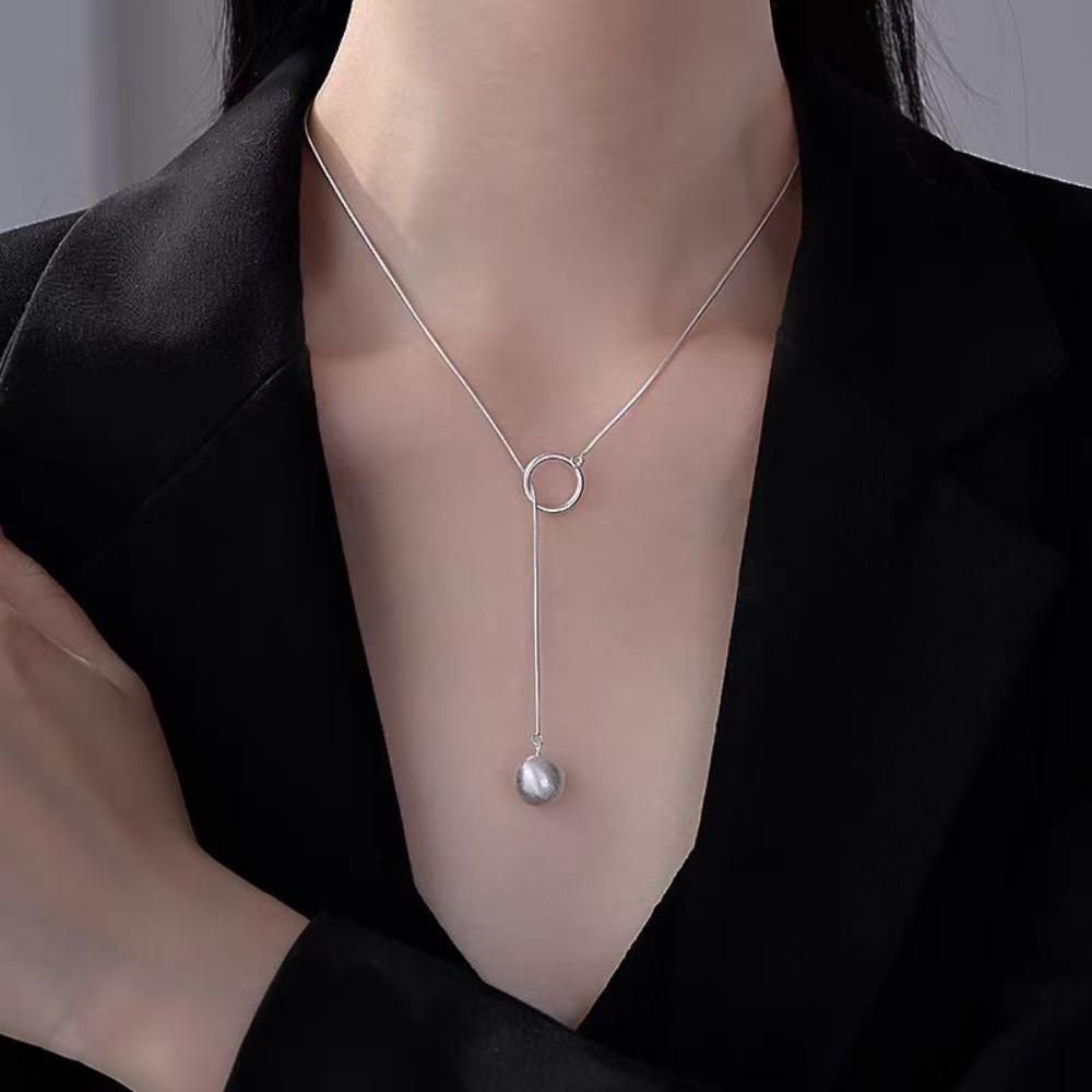 Geometric Shape Brushed Round Ball Necklace Luxury Silver Bead Necklace  Neck Accessory