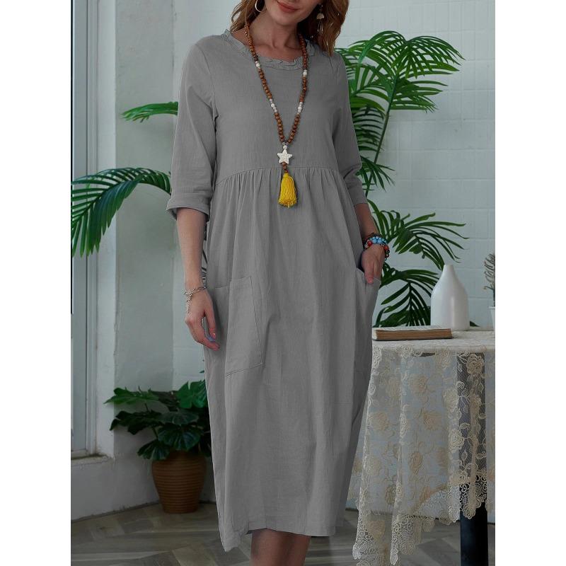BITCED Fashion Summer Spring Solid Color Print 1/2 Sleeves  V-Neck Casual Dresses