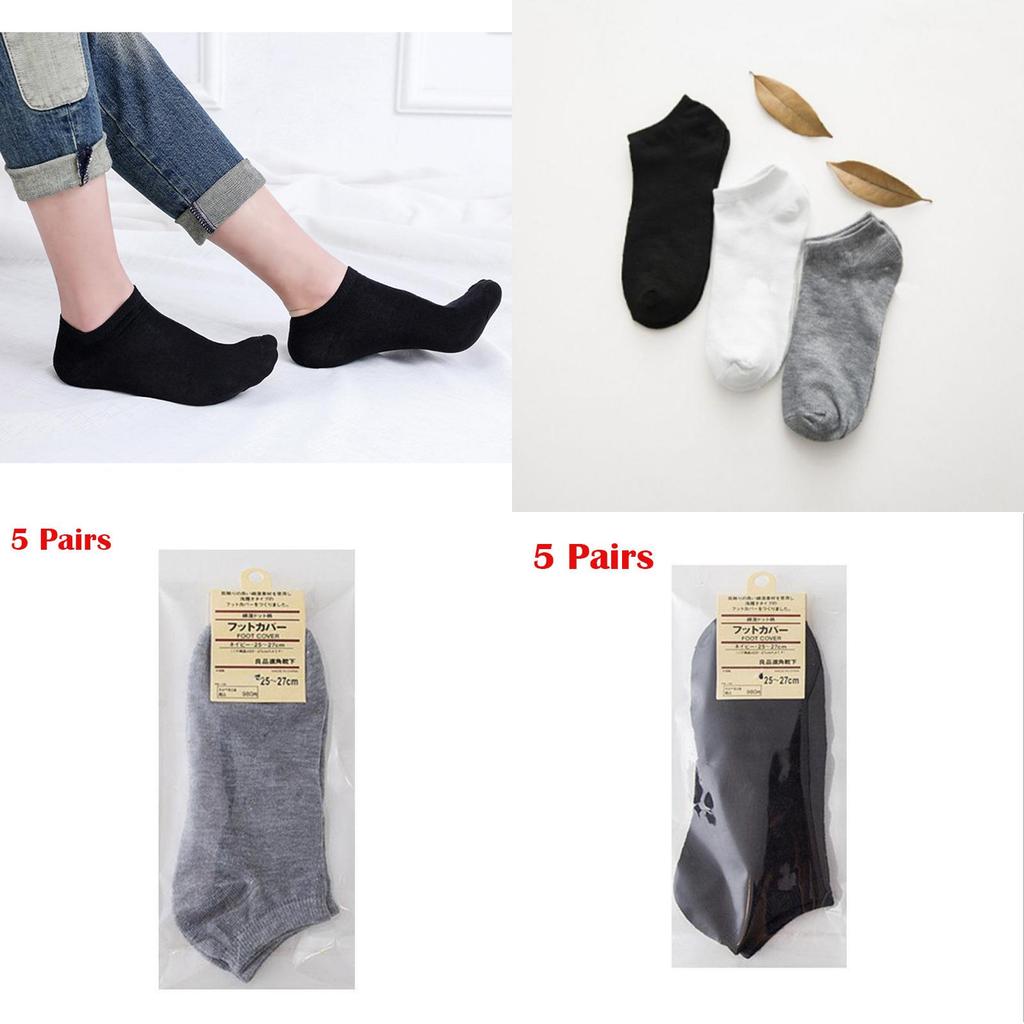 Comfortable Men's Summer Cotton Black Invisible Boat Socks Breathable Thin White Ins
