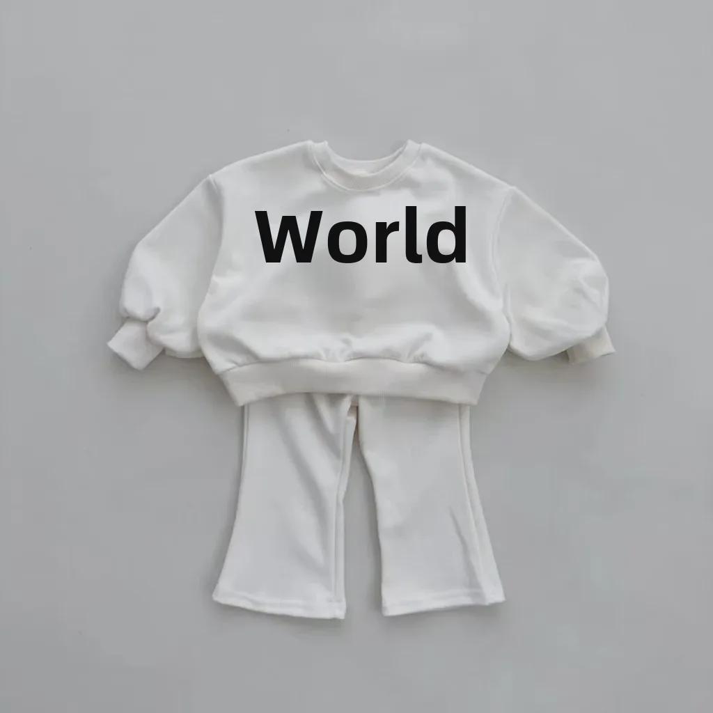 Girls' Cute Bow Two-Piece: Loose Sweater and Slim Flared Pants Set for Spring and Autumn