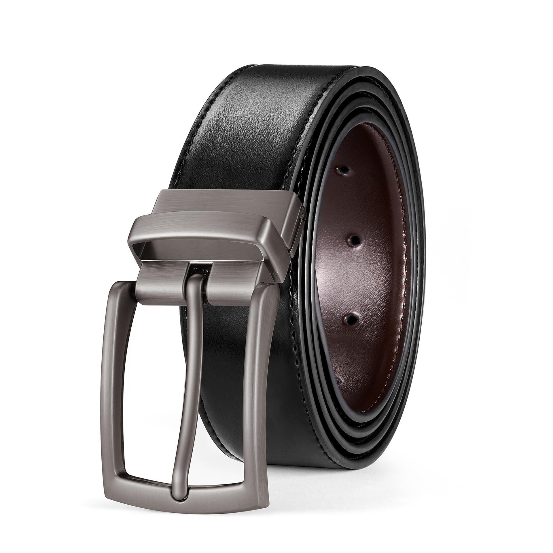 Ремень мужской с вращающейся пряжкой кожаный ремень мужской с штырьковой пряжкой повседневный двусторонний ремень из коровьей кожи 120cm