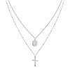 Stainless Steel Religious Cross Pendant Multi-Layer Necklace with Beads