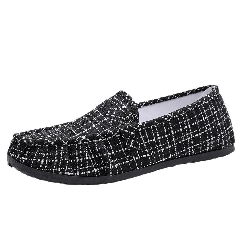 Size Doudou Shoes Large Size Flat-bottomed Cloth Surface Lightweight Spring, Summer and Autumn Plaid Canvas Shoes