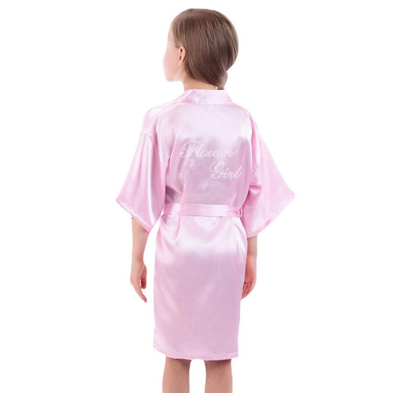 Hot Diamond Flower Girl Wedding Makeup Morning Robe Diamond Flower Girl Solid Color Long Cardigan Robe Can Be Worn Outside