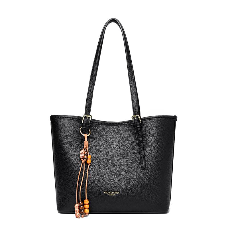 New PU Large Capacity Solid Color Retro Casual Handbags for Women 2026 High Quality Light Luxury Versatile Commute Shoulder Bags чёрный