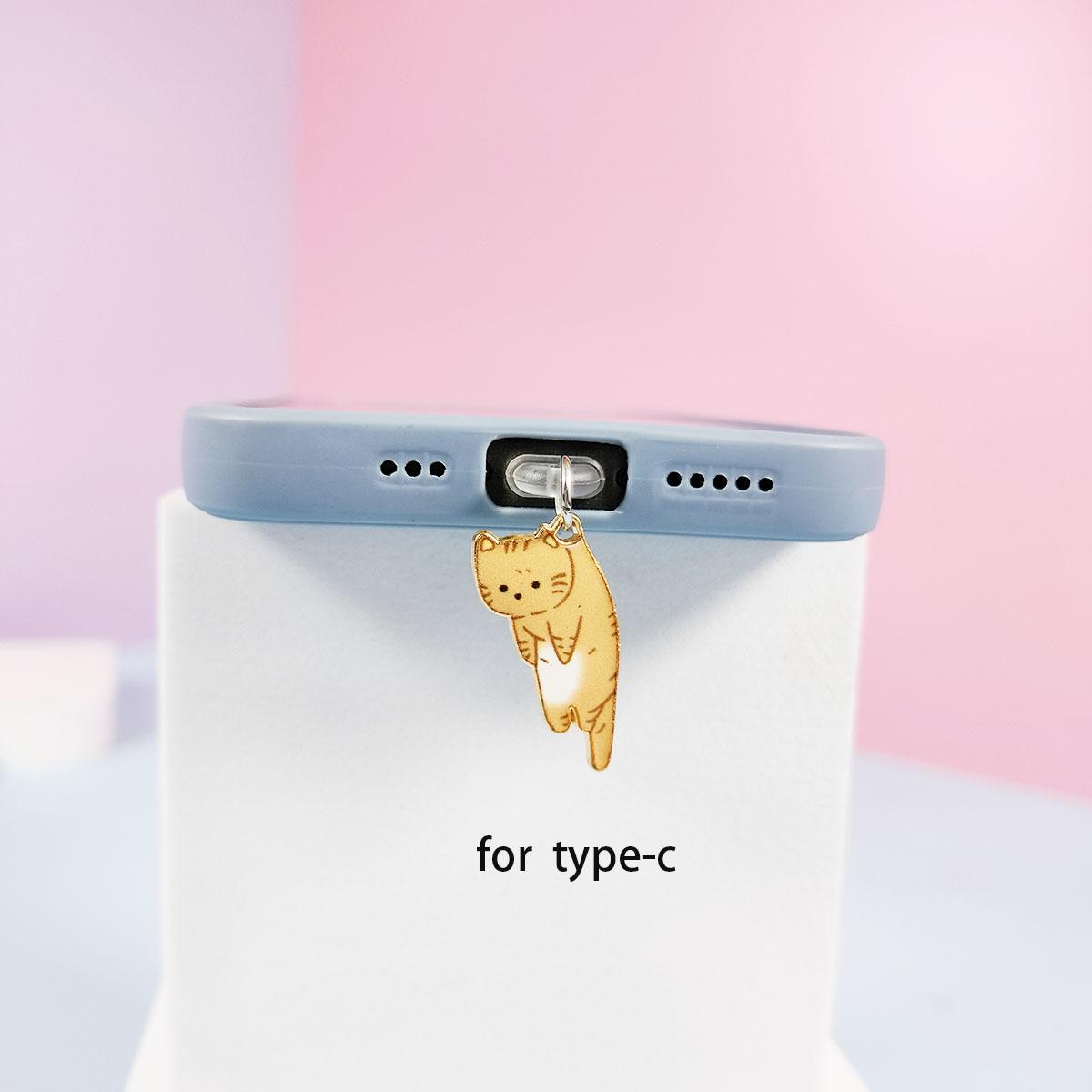 

Заглушка для телефона с кошкой, подходит для iPhone, для интерфейса Samsung Type-C, заглушка для телефона, подвеска, аксессуары, милый кот
