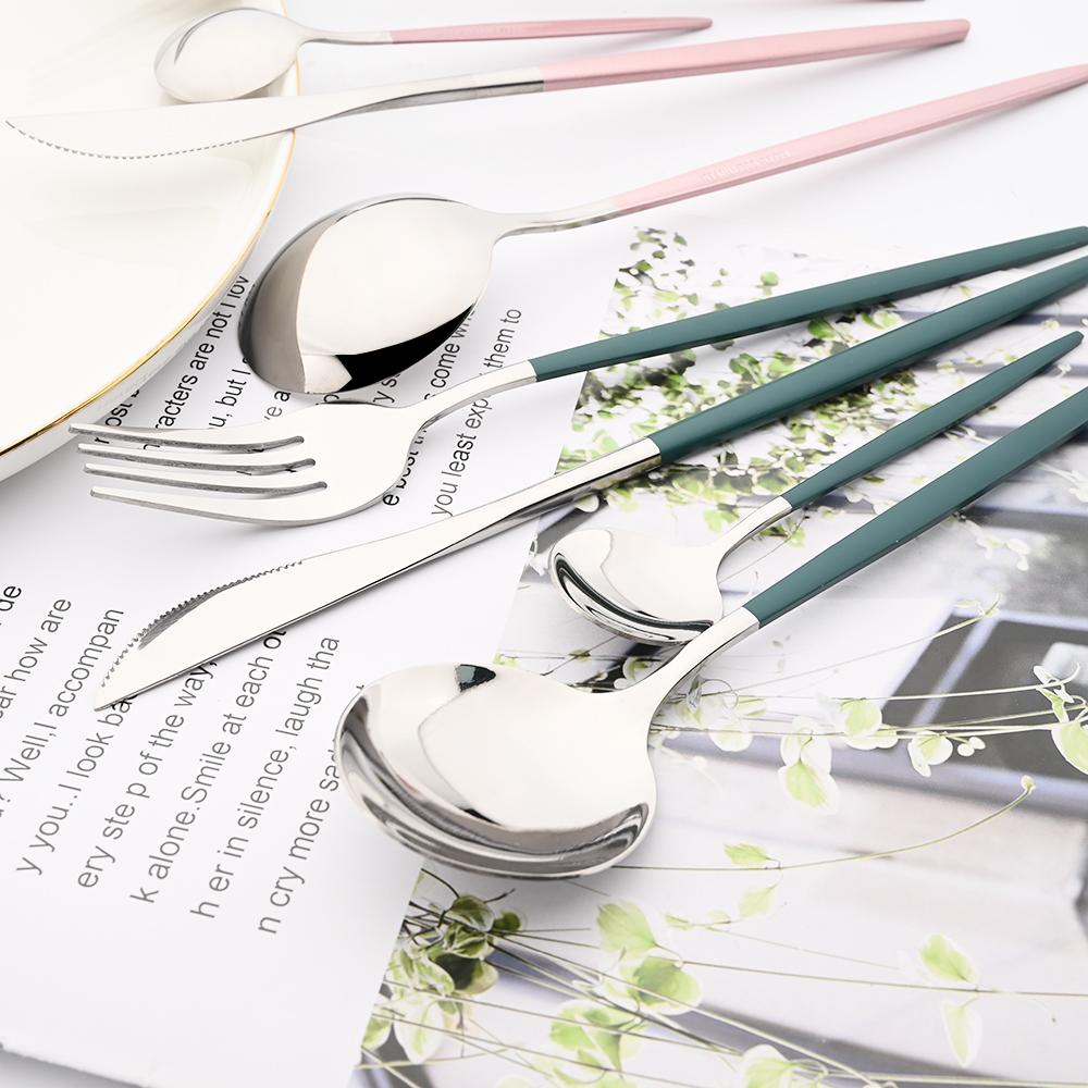 24Pcs Cutlery Stainless Steel Tableware Mirror White Gold Dinnerware Set Western Knife Fork Spoon Flatware Kitchen Silverware