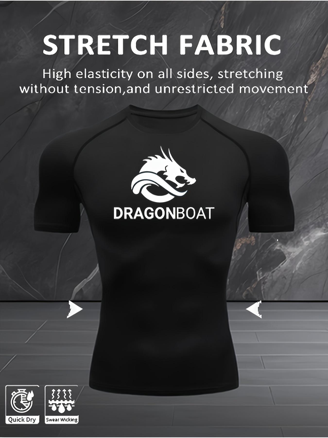 Men s Black Dragonboat Print Compression T-Shirt, High Elastic Breathable Athletic Workout Top S чёрный