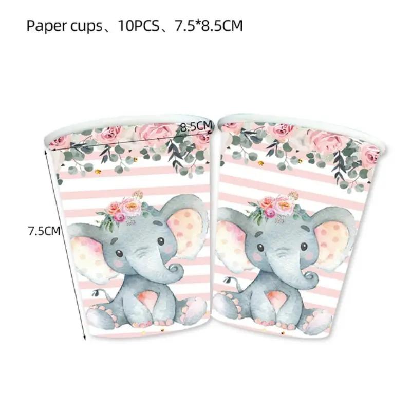 

Pink Elephant Flower Theme Disposable Tableware Paper Plate Cup Banner Napkin Balloons Decor Itemation Set For Birthday Supplies Girl others