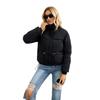 Women's Loose Zip-up Padded Cropped Stand Collar Puffer Jacket,  Korean European Style Winter Warm Cotton Coat for Petite