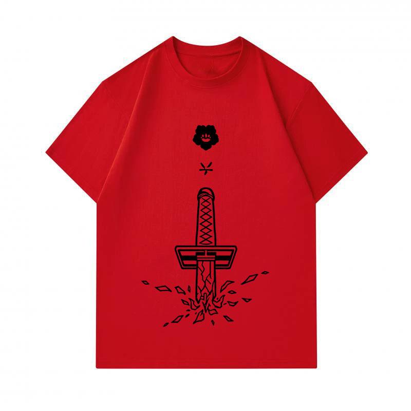 Men's 100% Cotton O-neck Short Sleeve T-Shirt, Cool Samurai Sword Printed Casual Tee, Comfortable Lightweight Daily Wear Top for Men, Summer Loose Fit