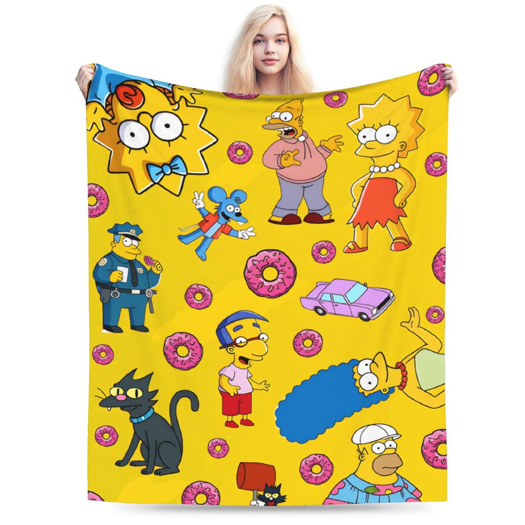 S-Simpsons Cartoon Background Throw Blanket Comfortable Novelty Blankets For Sofa Home Travel Office Flannel Bedspread Bed Cover