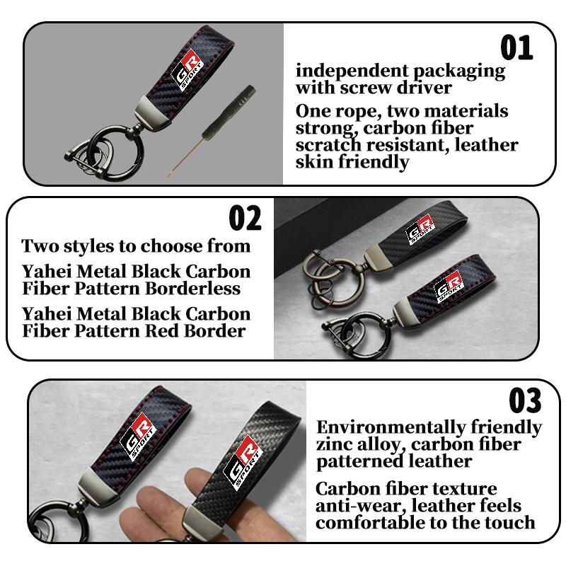 Carbon Fiber Car Logo Key Chains Keyring Emblem Key Rings For Toyota GRsport Hilux Aygo Yaris Corolla Rav4 GR Auris