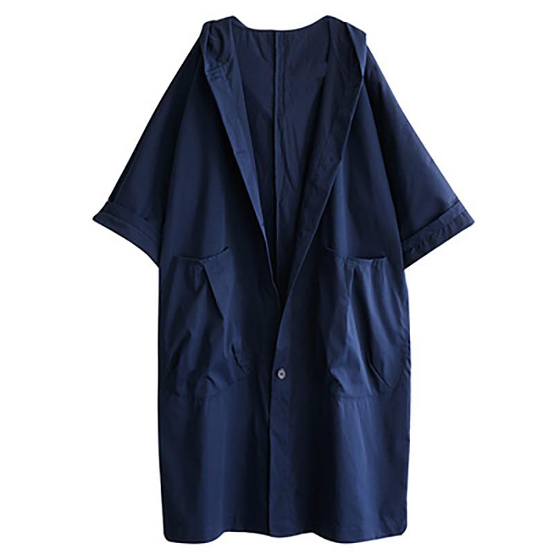 Autumn Loose Oversized Knee Length Trench Coat Large Pockets Women's Hooded Casual Jacket