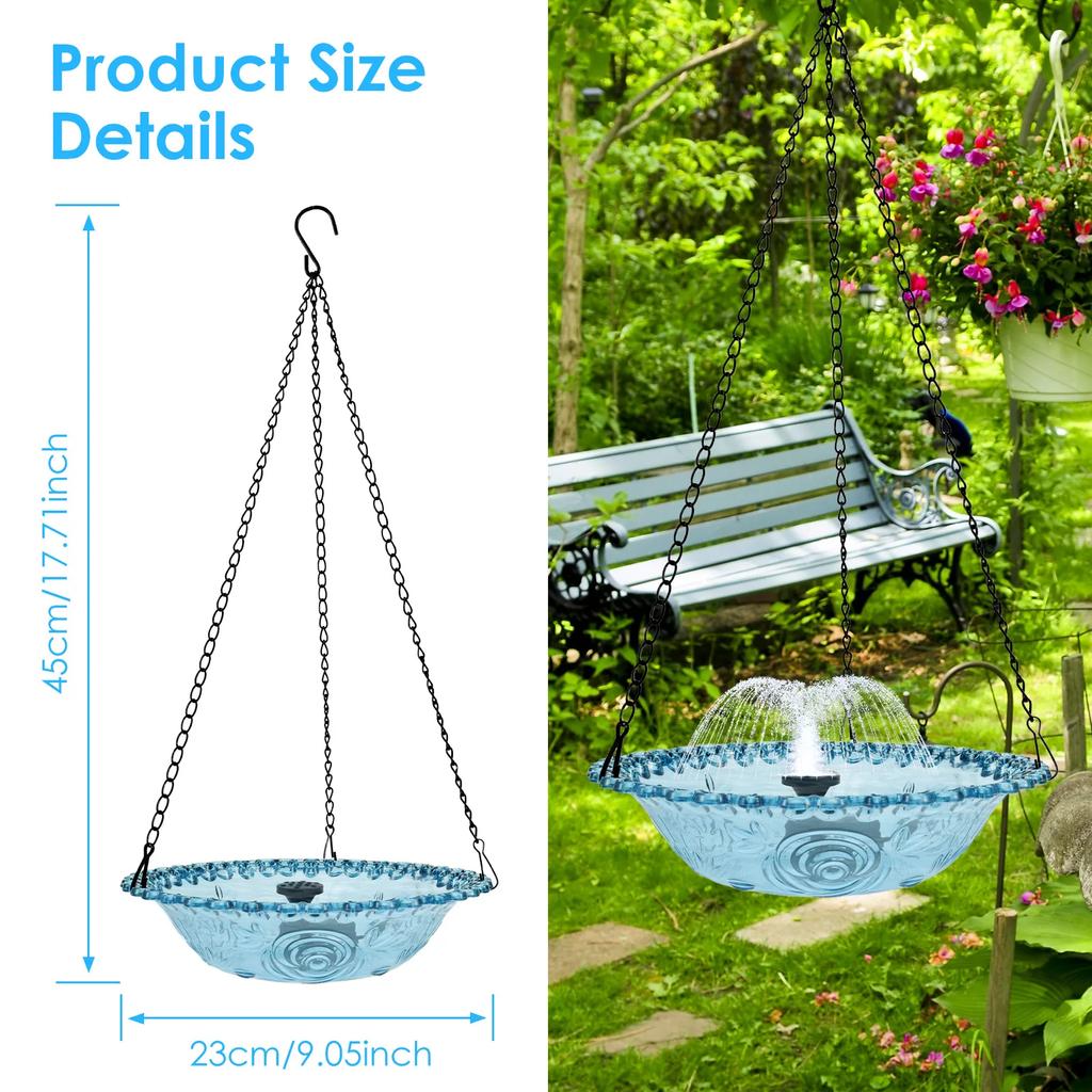 Hanging Bird Bath Fountain USB Powered Bird Water Feeder Outdoors Garden Landscape Decoration Hummingbird Bath Feeder Bowl