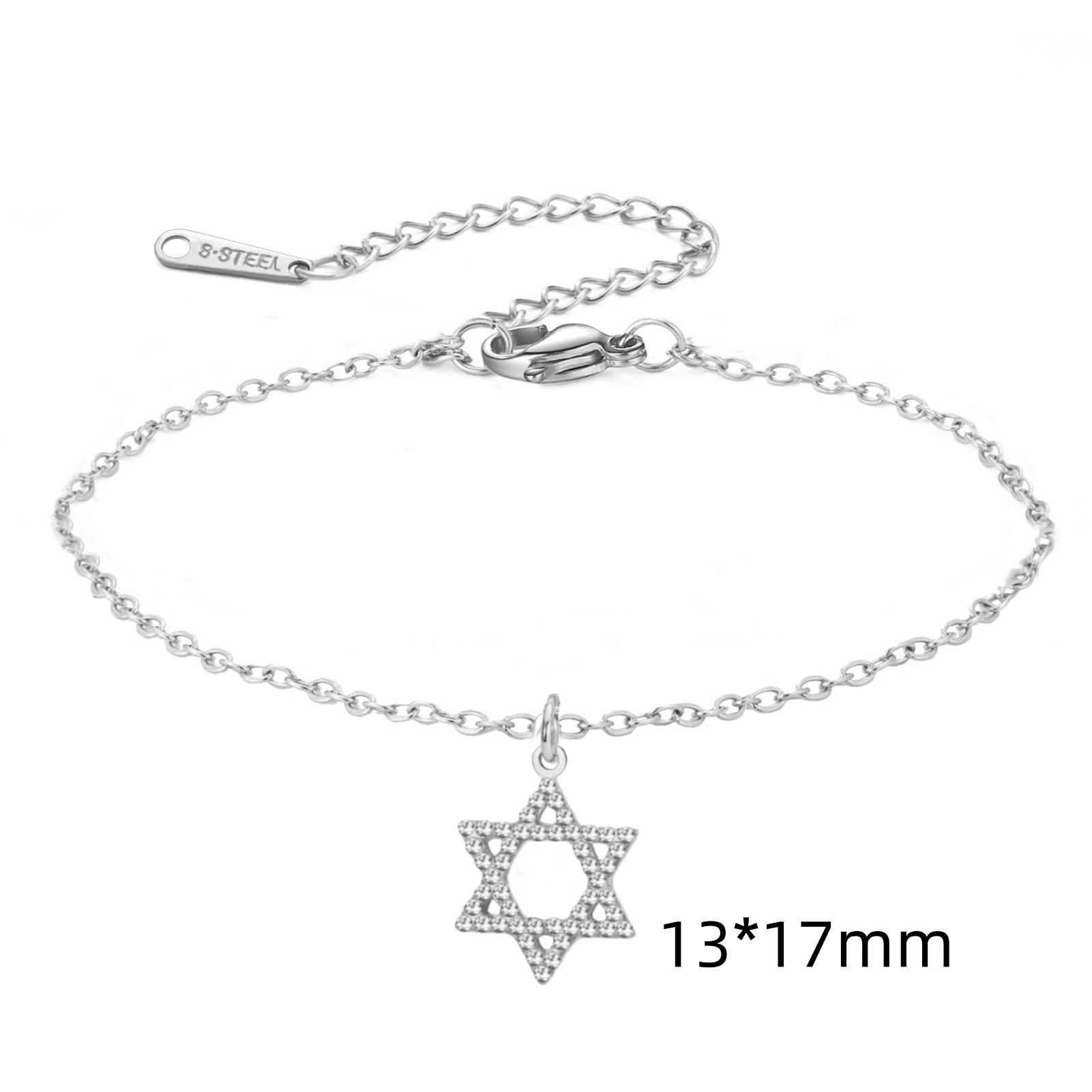 Jeshayuan Bling Zircon Star Of David Bracelet For Women Double Layer Beads Chain Bracelet Stainless Steel Je Bracelet Gift 17cm
