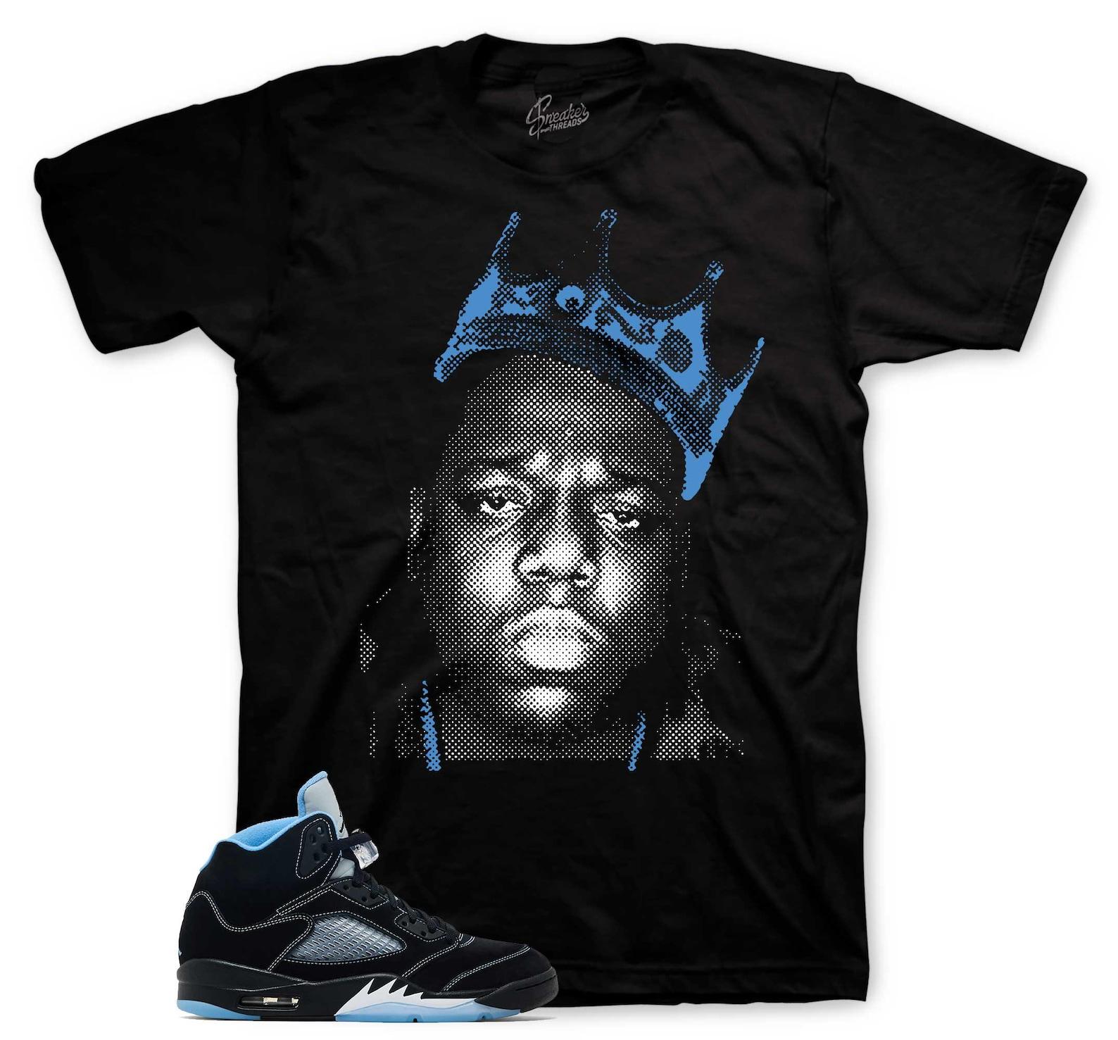 T-Shirt To Match Retro 5 Black Carolina AJ5 University Blue - Crown Tees S