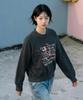 LENGAGEMENT Not Sorry Salt-Washed Raglan Crop Sweatshirt (Black)