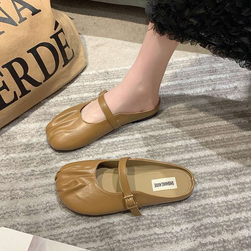 Baotou Half Slippers Women's Summer Wear 2025 New Flat Casual Pregnant Women Lazy Shoes Muller Shoes Half Drag Single Shoes