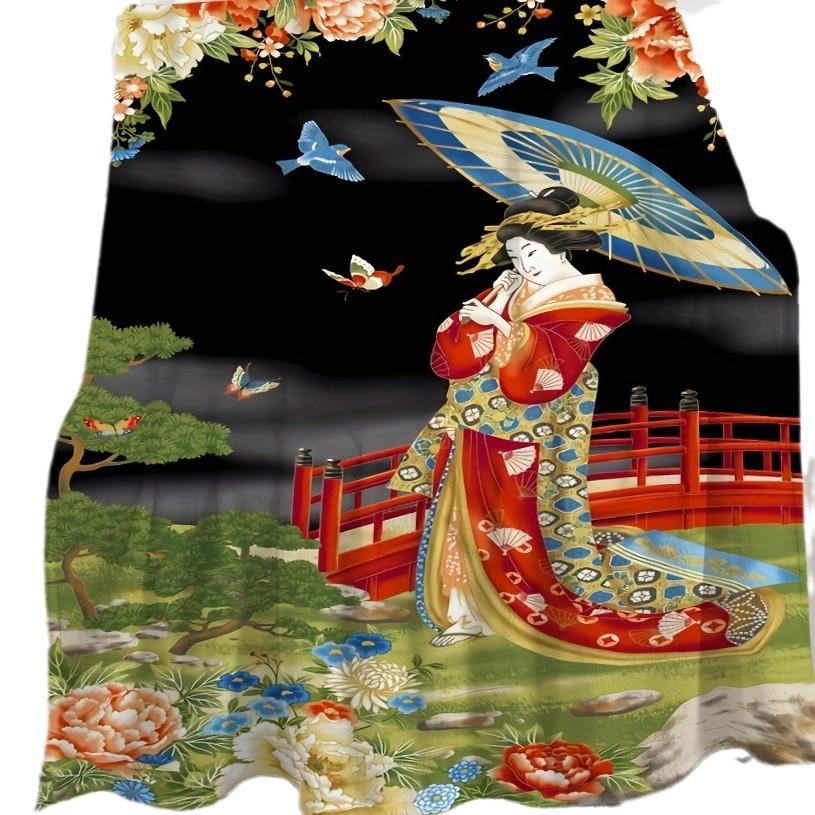 Geisha Digital Printed Flannel Blanket Four Seasons Multifunctional Blanket Sofa Blanket