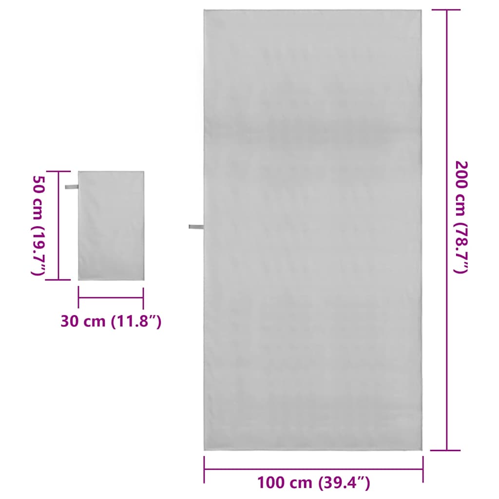 Sports Towel Set 2 Pcs Gray Fabric