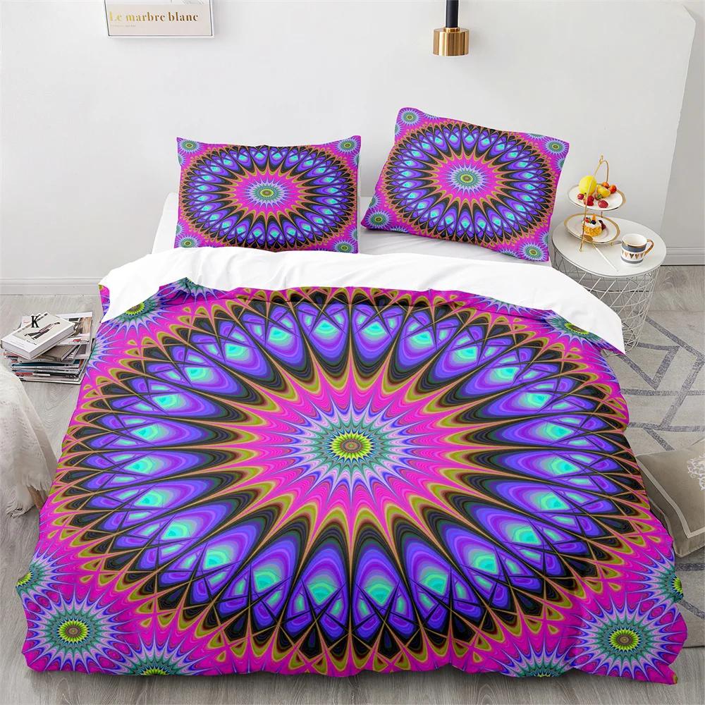 Comforter Bohemian Mandala King Queen Boho Style Lotus Bedding Set For Teens Adults Exotic Tribe 2/3Pcs Polyester