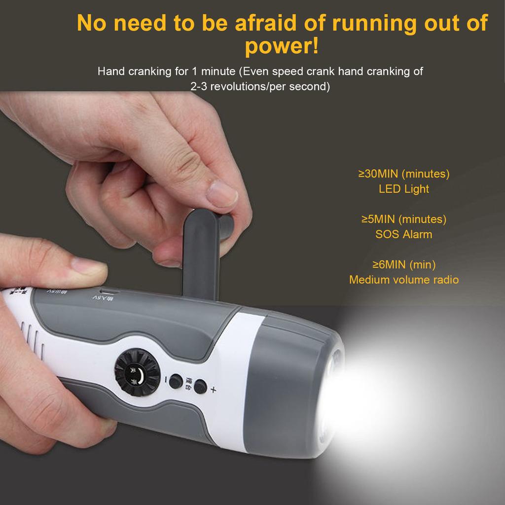 AM FM Radio Portable Hand Crank Radio with Flashlight SOS Alarm Power Bank for Outdoor Emergency