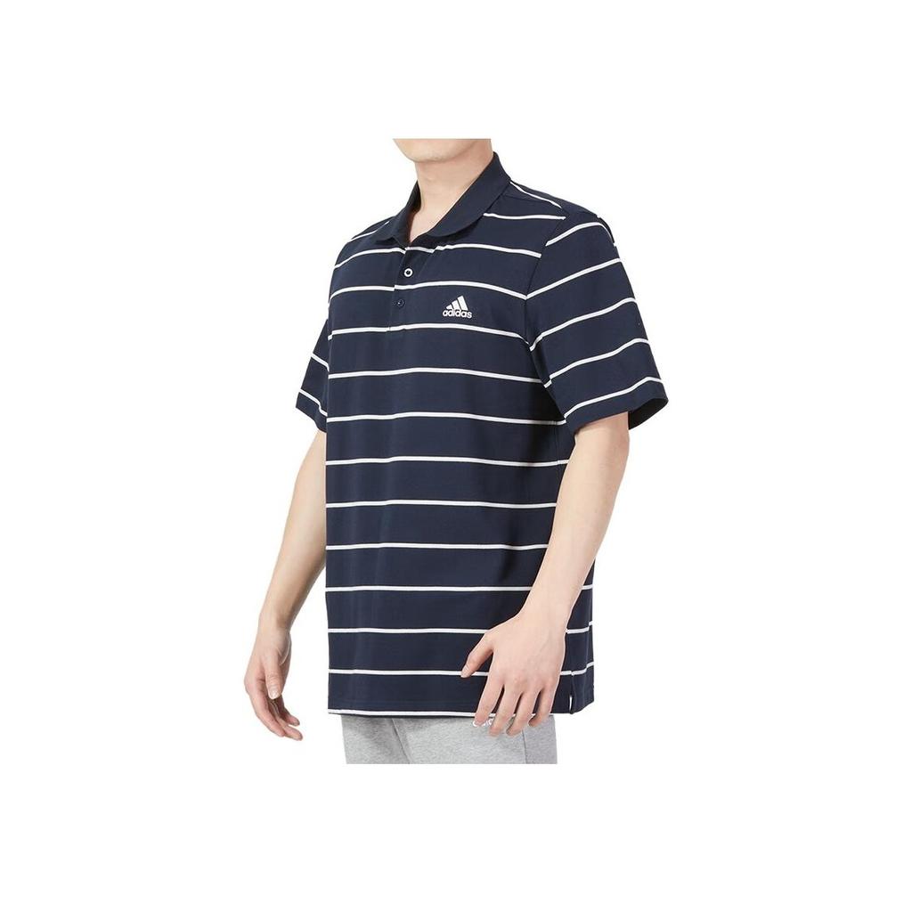 Adidas Embroidered Logo Stripe Half-Button Polo Shirt Men Tops Navy-Blue IA8164