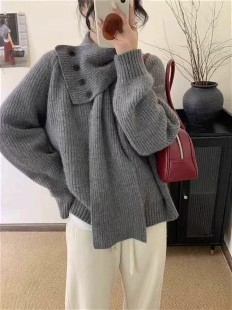 Women's Korean Style Detachable Neck Warmer Sweater: Trendy Winter Knitwear Design