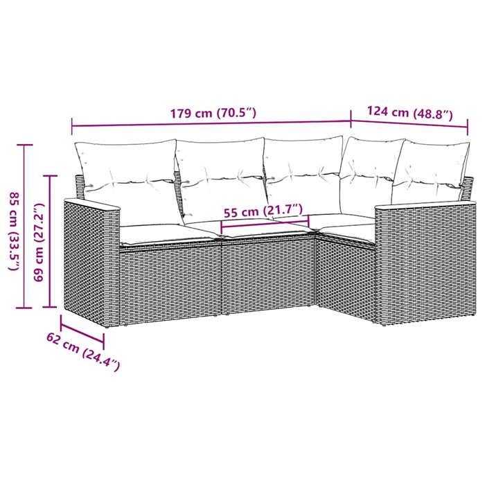 VidaXL Salon de Jardin avec Coussins 4 pcs, Canapés de Terrasse, Ensemble de Meubles de Patio, Mobilier d'Extérieur, Noir 3258332