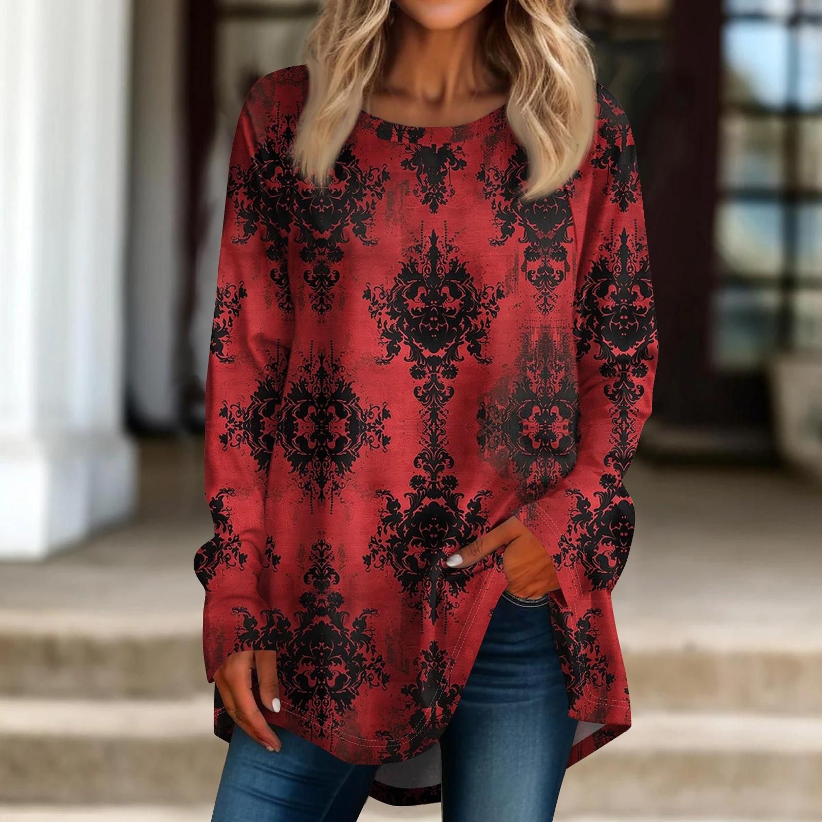 

Хэллоуин Женская повседневная футболка больших размеров с длинными рукавами и круглым вырезом в стиле ретро с принтом Топ S винный