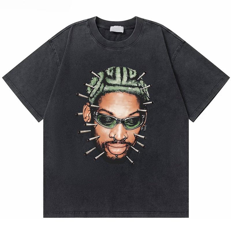 2026 Hot Sale Washed Vintage The Worm Dennis Rodman I'm Back T-shirt Men Women Fashion Hip Hop Oversized T Shirts Male Rock Retro Streetwear