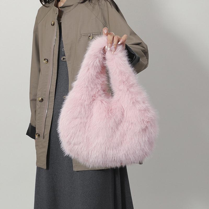 Kleine Hobo Henkeltaschen für Damen Schultertaschen Designer Fellige Geldbörse und Handtaschen Modische Süße Damen Plüschtasche