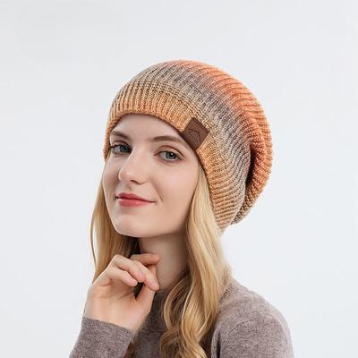 Colorful Plush Knitted Hat for Women Winter Gradient Color Warm Wool Cap Female Skull Beanies Outdoor Thickened Fashion Bonnet