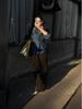 European Women's Lace-Up Denim Jacket - Button Front, Long Sleeve Casual Top