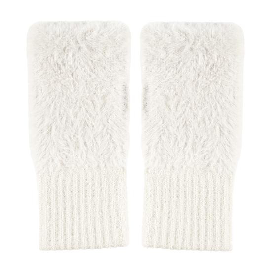 1 Pair Winter Ladies Gloves Half-finger Thick Plush Knitted Stretchy Touchscreen Wrist Protection Keep Warm Office Typing Student Writing Gloves