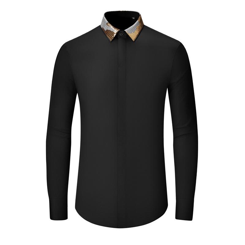 Men's High-End Silver Thread Embroidered Sequin Long-Sleeve Shirt